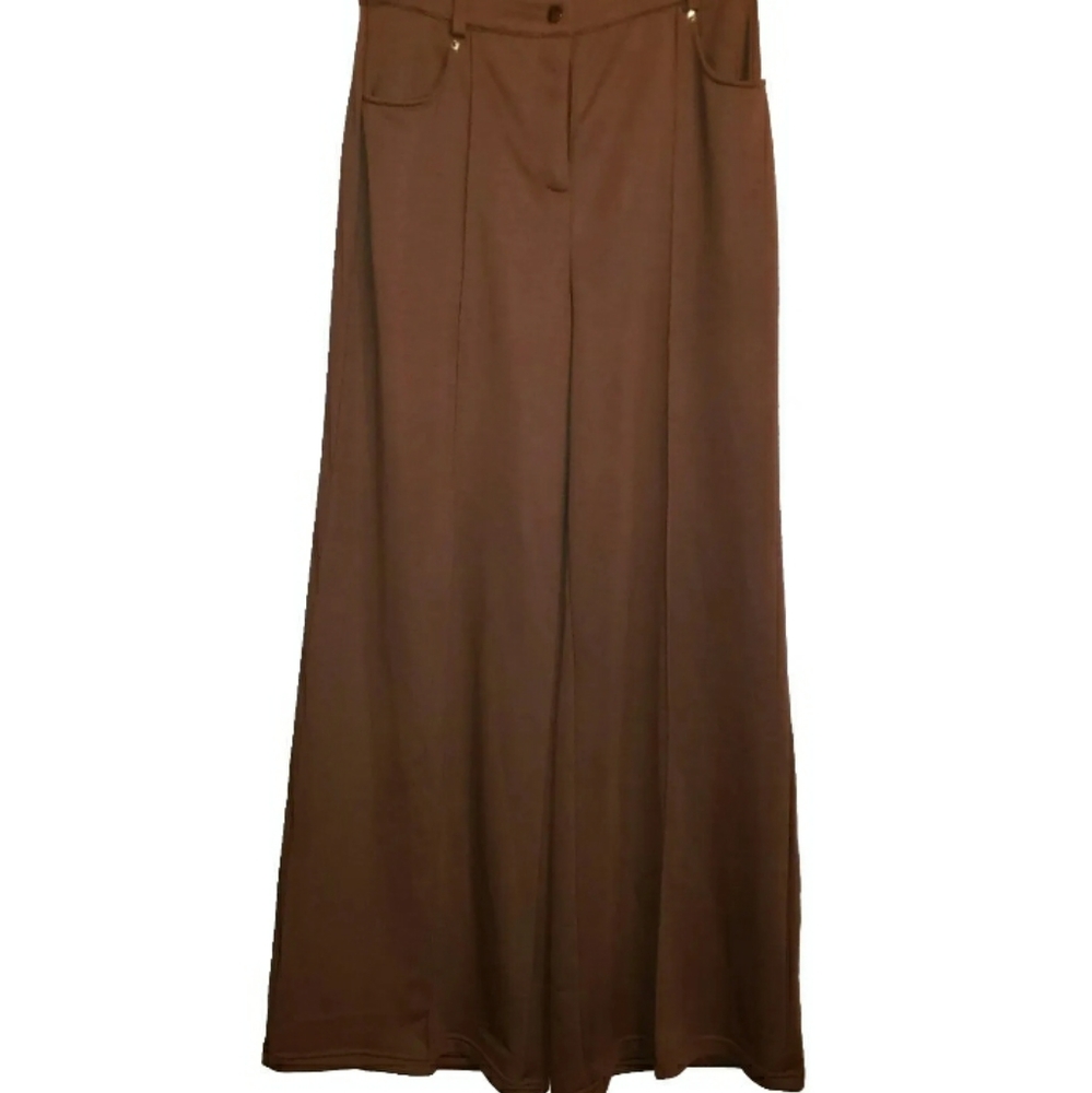 FOR LOVE & LEMONS Shannon Pants Camel Wide Leg Front Seam Knit Trousers Sz S